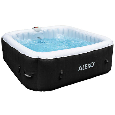 ALEKO 6 Person Black and White 250 Gallon Square Inflatable Jetted Hot Tub with Cover - Purely Relaxation